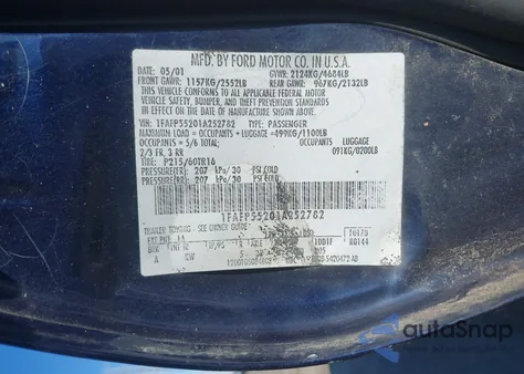 2001 Ford Taurus Ses z USA, uszkodzony, nr VIN 1FAFP55201A252782